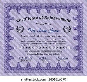Violet Certificate of achievement. Money Pattern design. With complex background. Detailed. 