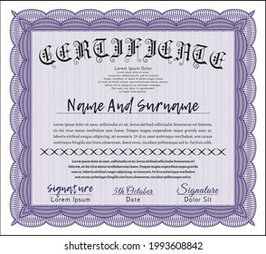 Violet Certificate of achievement.  Money Pattern design.  With complex linear background.  Customizable, Easy to edit and change colors. 