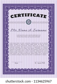 Violet Certificate of achievement. Nice design. Customizable, Easy to edit and change colors. Easy to print. 