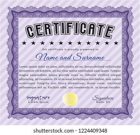 Violet Certificate of achievement. Nice design. With linear background. Detailed. 