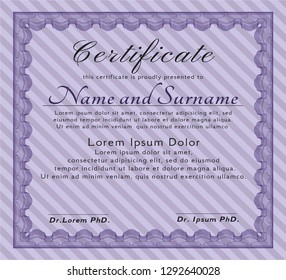 Violet Certificate of achievement. Nice design. Customizable, Easy to edit and change colors. With complex linear background. 