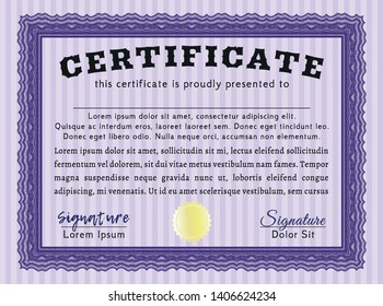 Violet Certificate of achievement. Nice design. With guilloche pattern. Detailed. 