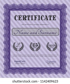 Violet Certificate of achievement. Perfect design. With complex linear background. Detailed. 