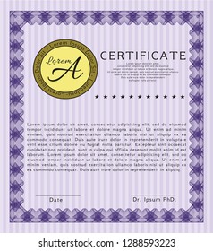 Violet Certificate of achievement. Perfect design. Customizable, Easy to edit and change colors. With linear background. 