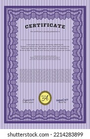 Violet Certificate of achievement.  Perfect design.  With guilloche pattern.  Customizable, Easy to edit and change colors. 