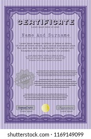 Violet Certificate of achievement. Printer friendly. Excellent design. Vector illustration. 