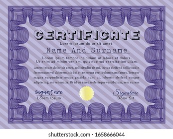 Violet Certificate of achievement. Printer friendly. Customizable, Easy to edit and change colors. Modern design. 