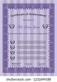 Violet Certificate of achievement. Retro design. With quality background. Vector illustration. 