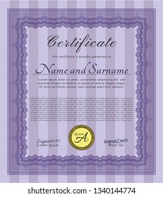 Violet Certificate of achievement. Retro design. Detailed. With linear background. 