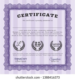Violet Certificate of achievement. Retro design. Customizable, Easy to edit and change colors. With guilloche pattern. 