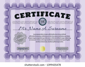 Violet Certificate of achievement. Retro design. Printer friendly. Customizable, Easy to edit and change colors. 