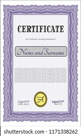 Violet Certificate of achievement. Superior design. With guilloche pattern and background. Vector illustration. 
