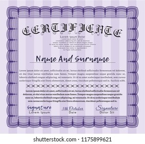 Violet Certificate of achievement template. With background. Detailed. Retro design. 