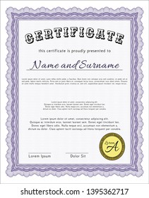 Violet Certificate of achievement template. With background. Modern design. Customizable, Easy to edit and change colors. 