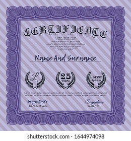 Violet Certificate of achievement template. With background. Vector illustration. Artistry design. 