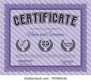 Violet Certificate of achievement template. With background. Modern design. Customizable, Easy to edit and change colors. 