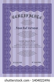 Violet Certificate of achievement template. Beauty design. Printer friendly. Customizable, Easy to edit and change colors. 