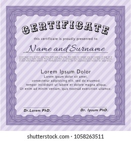 Violet Certificate of achievement template. With complex linear background. Money design. Customizable, Easy to edit and change colors. 