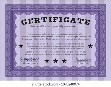  Violet Certificate of achievement template. With complex background. Detailed. Lovely design. 