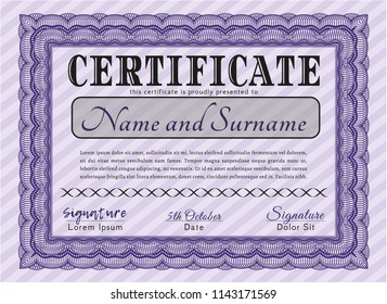 Violet Certificate of achievement template. Complex background. Detailed. Nice design. 