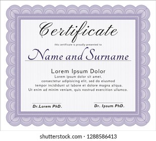 Violet Certificate of achievement template. With complex background. Good design. Customizable, Easy to edit and change colors. 