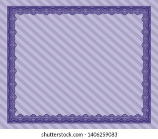 Violet Certificate of achievement template. With complex background. Nice design. Detailed. 