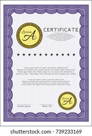 Violet Certificate of achievement template. Complex background. Retro design. Vector illustration. 