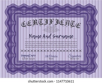 Violet Certificate of achievement template. Customizable, Easy to edit and change colors. Printer friendly. Sophisticated design. 
