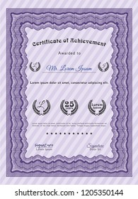 Violet Certificate of achievement template. Customizable, Easy to edit and change colors. Printer friendly. Modern design. 