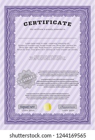 Violet Certificate of achievement template. Customizable, Easy to edit and change colors. With great quality guilloche pattern. Perfect design. 