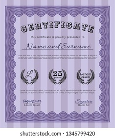 Violet Certificate of achievement template. Customizable, Easy to edit and change colors. With linear background. Good design. 