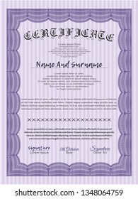 Violet Certificate of achievement template. Customizable, Easy to edit and change colors. With complex background. Money Pattern. 