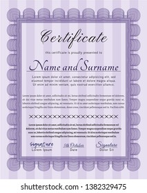 Violet Certificate of achievement template. Customizable, Easy to edit and change colors. With great quality guilloche pattern. Artistry design. 