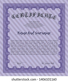 Violet Certificate of achievement template. Customizable, Easy to edit and change colors. With guilloche pattern. Elegant design. 