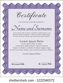 Violet Certificate of achievement template. Detailed. With guilloche pattern and background. Perfect design. 