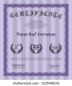 Violet Certificate of achievement template. Detailed. With great quality guilloche pattern. Lovely design. 