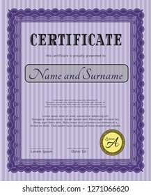 Violet Certificate of achievement template. Detailed. Easy to print. Beauty design. 