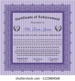 Violet Certificate of achievement template. Easy to print. Vector illustration. Sophisticated design. 