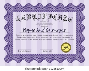 Violet Certificate of achievement template. Easy to print. Sophisticated design. Customizable, Easy to edit and change colors. 