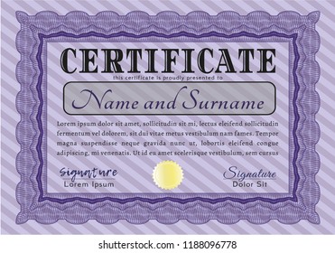 Violet Certificate of achievement template. Easy to print. Money design. Vector illustration. 