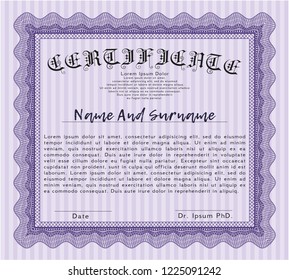 Violet Certificate of achievement template. Easy to print. Money Pattern. Detailed. 