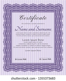 Violet Certificate of achievement template. Easy to print. Money Pattern. Detailed. 