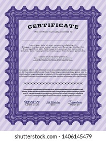 Violet Certificate of achievement template. Easy to print. Money Pattern design. Customizable, Easy to edit and change colors. 