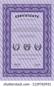 Violet Certificate of achievement template. Elegant design. Vector illustration. With complex background. 