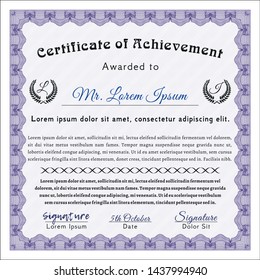 Violet Certificate of achievement template. Elegant design. Easy to print. Detailed. 