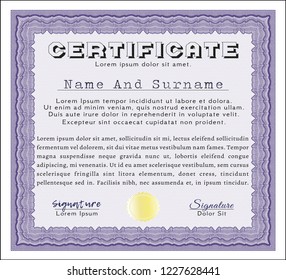 Violet Certificate of achievement template. Excellent design. Vector illustration. Easy to print. 