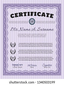 Violet Certificate of achievement template. Excellent design. Vector illustration. With complex background. 