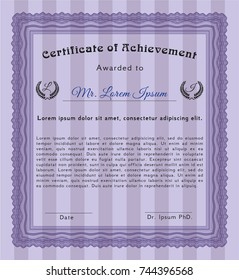Violet Certificate of achievement template. Excellent design. Vector illustration. Easy to print. 