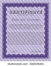 Violet Certificate of achievement template. With great quality guilloche pattern. Customizable, Easy to edit and change colors. Artistry design. 
