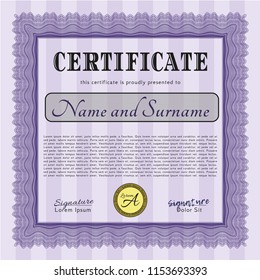 Violet Certificate of achievement template. With great quality guilloche pattern. Money Pattern design. Vector illustration. 